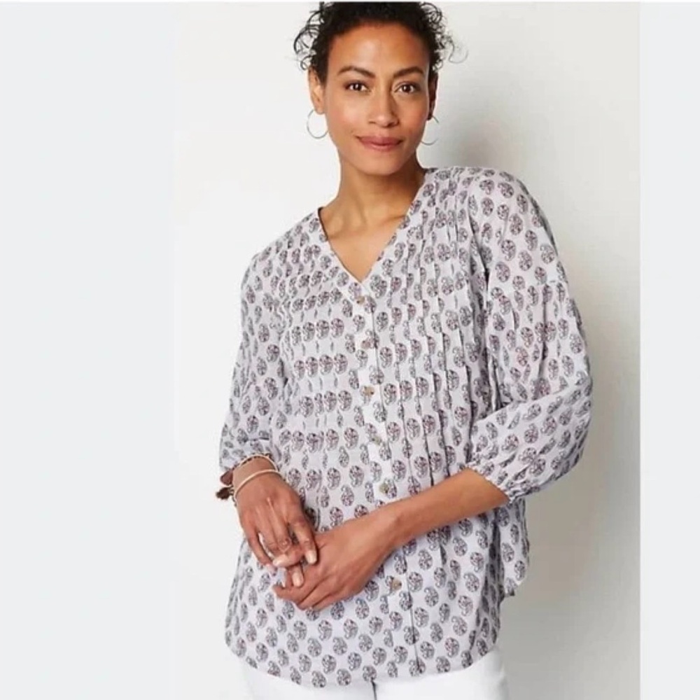 J. Jill Madeira pintuck paisley blouse Womens Plus Size 2X 100% cotton